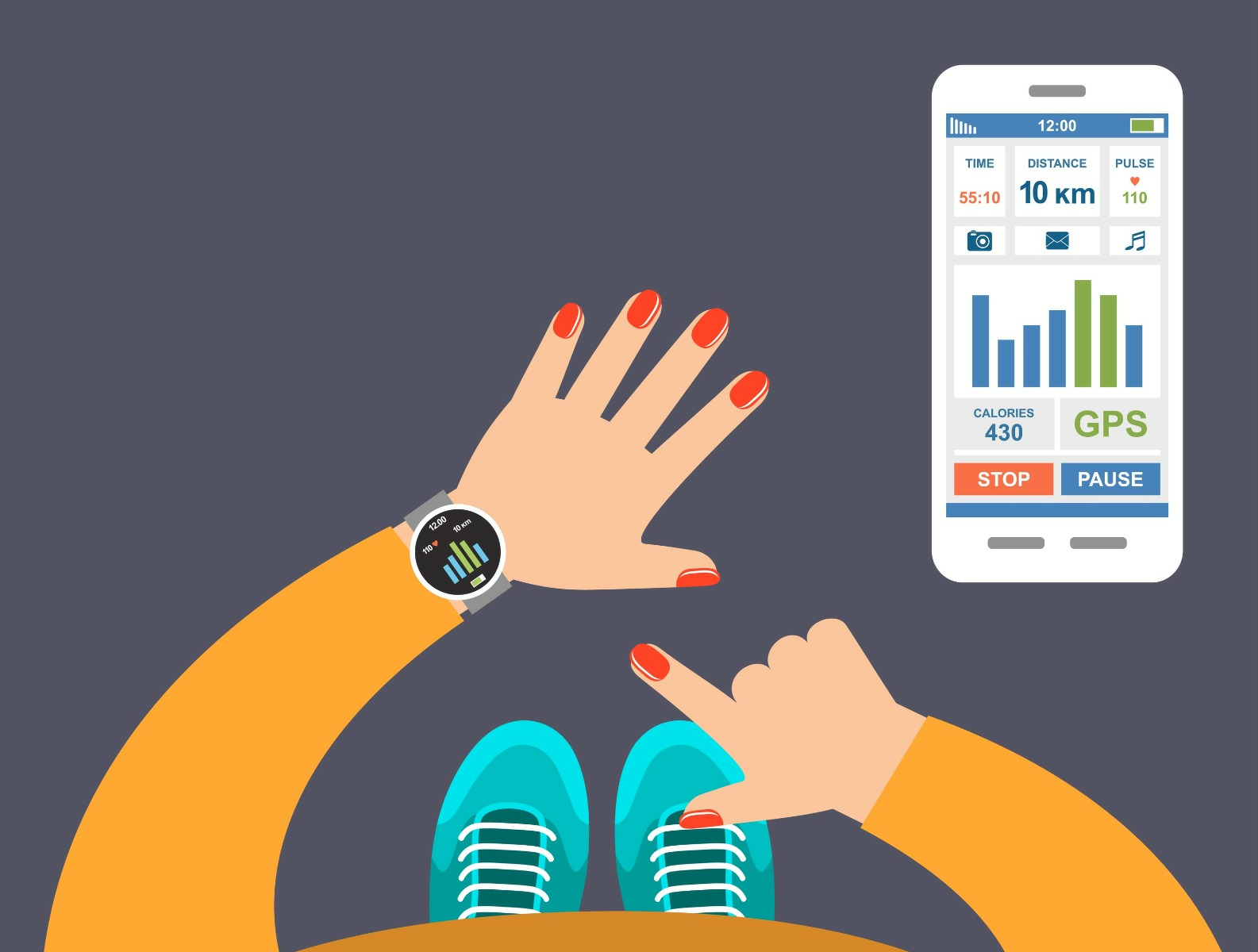 Cartoon image of a person checking the smartwatch