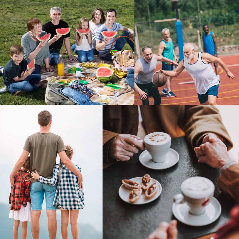 Collage of a family and elderly people